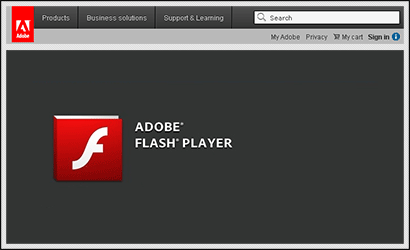 Скріншот фрагмента сторінки AdobeFlashPlayer