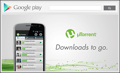 Скріншот фрагмента сторінки уТоррента на Гугл Плей (Google Play)